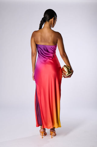 SATIN STRAPLESS MAXI DRESS