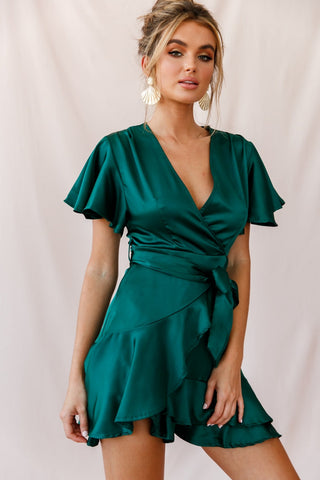 Cami Angel Sleeve Faux Wrap Dress Jade