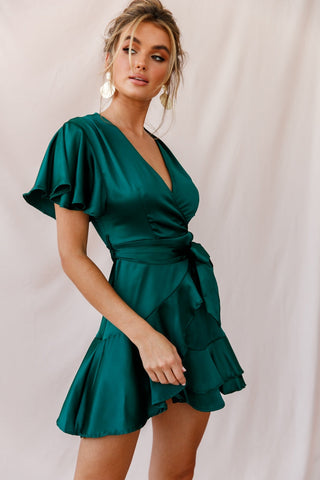 Cami Angel Sleeve Faux Wrap Dress Jade