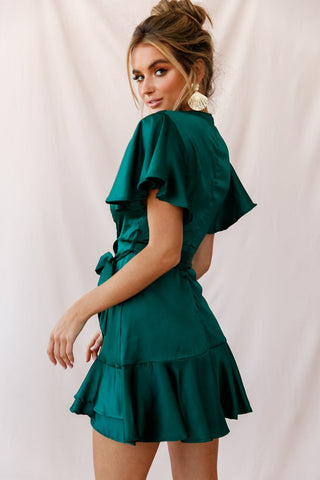 Cami Angel Sleeve Faux Wrap Dress Jade