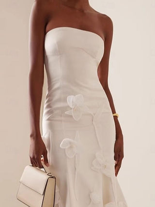 3D Floral Applique Sleeveless Midi dress in white