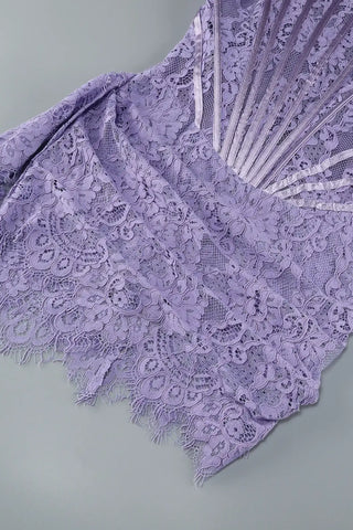 Purple Lace Corset Strapless Draped Mini Dress