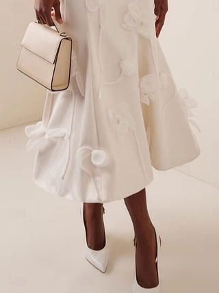 3D Floral Applique Sleeveless Midi dress in white