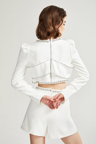 Quilleva embellished cropped jacket & shorts matching set