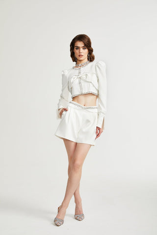 Quilleva embellished cropped jacket & shorts matching set