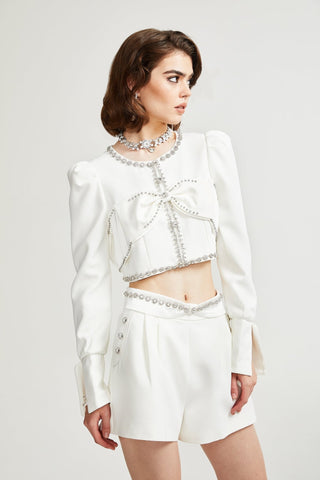 Quilleva embellished cropped jacket & shorts matching set