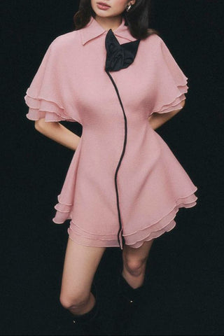 layer trim chiffon shirt mini dress in pink