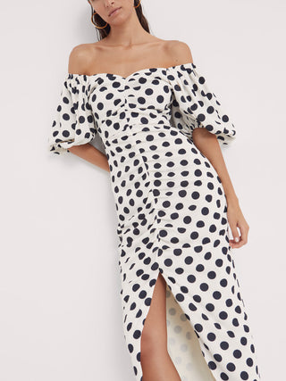 RITA DOTS - Draped polka dot midi dress