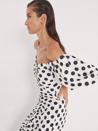 RITA DOTS - Draped polka dot midi dress