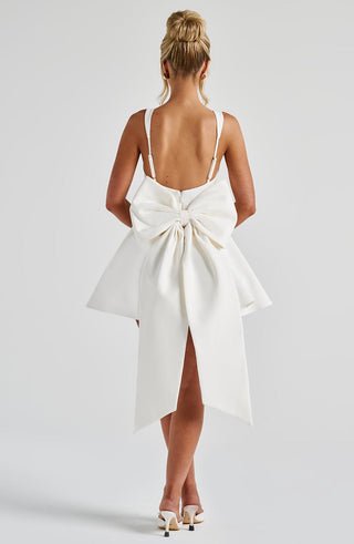 kristin back bow embellished Mini Dress in Ivory