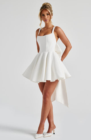 kristin back bow embellished Mini Dress in Ivory
