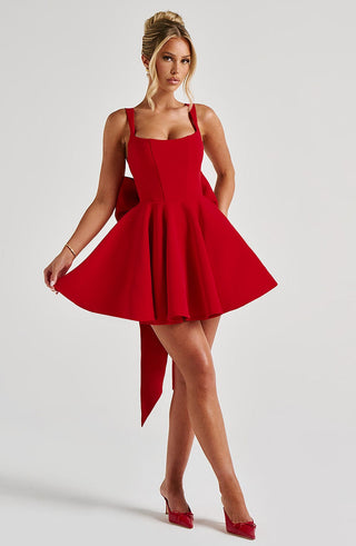 kristin back bow embellished Mini Dress in Red