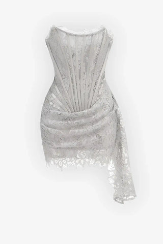 Silver Strapless Lace Corset Mini Dress
