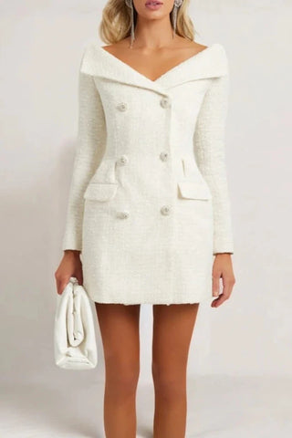 STEPHANIE WHITE BOUCLE BLAZER MINI DRESS