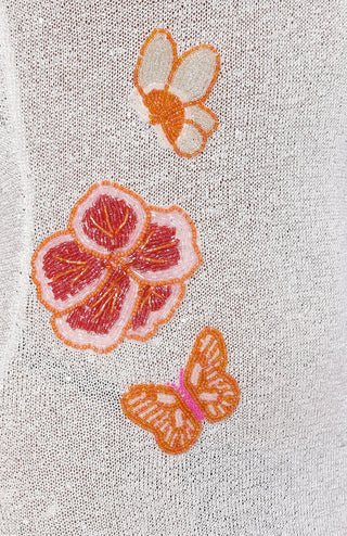 Butterfly Blossom Sequin Knit Maxi Dress In White