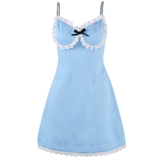 BLUE CUTE LACE SLIP MINI DRESS-dress-Oh CICI SHOP