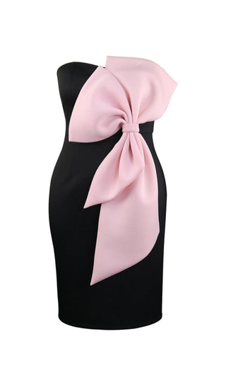 3D BIG BOW STRAPLESS MIDI DRESS IN BLACK