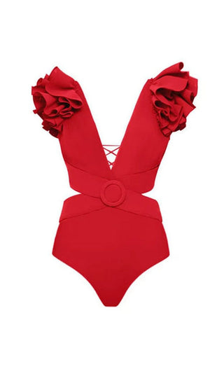 DEEP V RED CUTOUT ONE PIECE SWIMSUIT AND SKIRT styleofcb SWIMSUIT S 