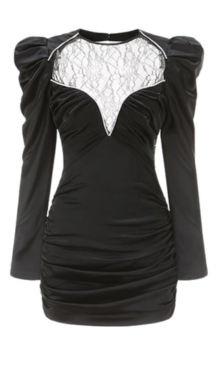 LACE V NECK LONG SLEEVE MINI DRESS IN BLACK-Dresses-Oh CICI SHOP