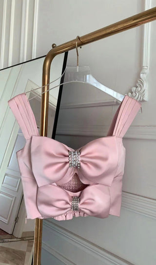 BOW-EMBELLISHED TWO-PIECE SUIT IN PINK