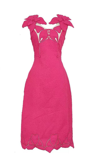 PINK JACQUARD EMBROIDERY MIDI DRESS-Oh CICI SHOP