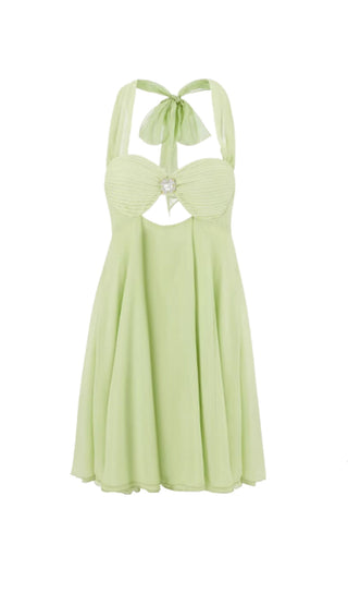 PLEATED HALTER MINI DRESS IN GREEN