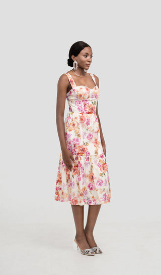 FLORAL MIDI DRESS IN IVORY