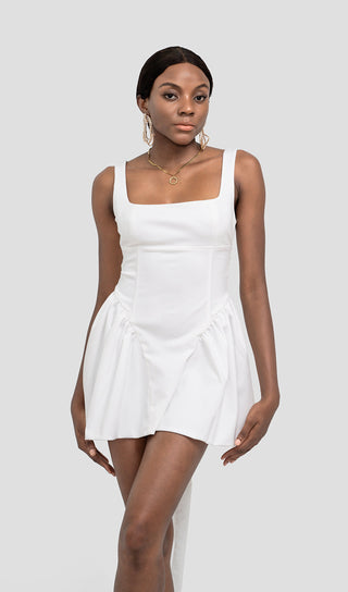 GALI IVORY BACKLESS BOW MINI DRESS