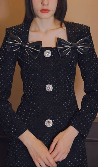 BLACK LONG SLEEVE BOW MINI DRESS