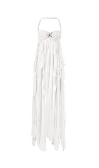 LACE IRREGULAR MAXI DRESS IN WHITE