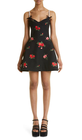 BLACK ROSE SLIP MINI DRESS