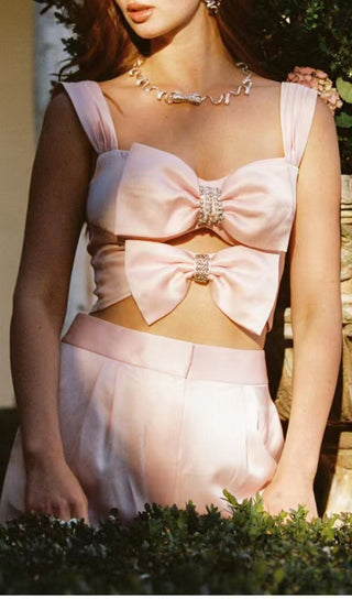 BOW-EMBELLISHED TWO-PIECE SUIT IN PINK