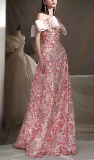 STRAPLESS FLORAL A-LINE MAXI DRESS