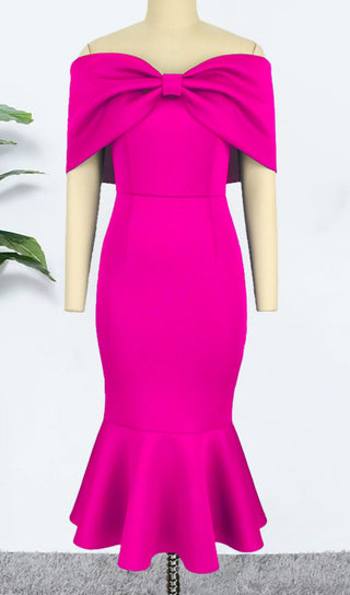 PINK BOW ONE-SHOULDER MIDI DRESS