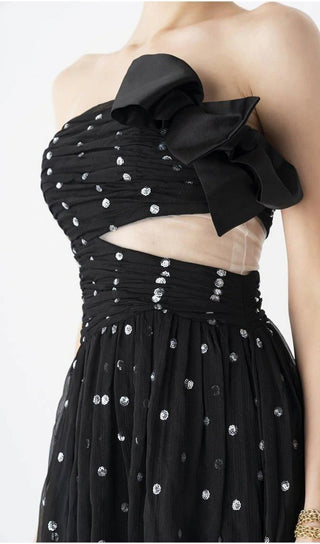 POLKA DOT BANDEAU DRESS IN BLACK-Oh CICI SHOP