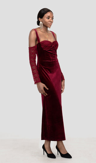 VELVET MAXI DRESS IN WINE