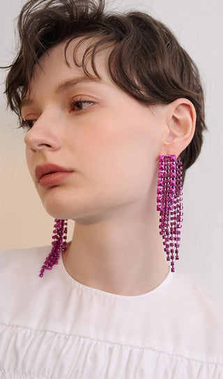 DARK VIOLET RHINESTONE TASSEL EARRINGS