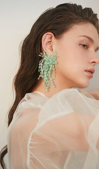 GREEN ACRYL TASSEL EARRINGS