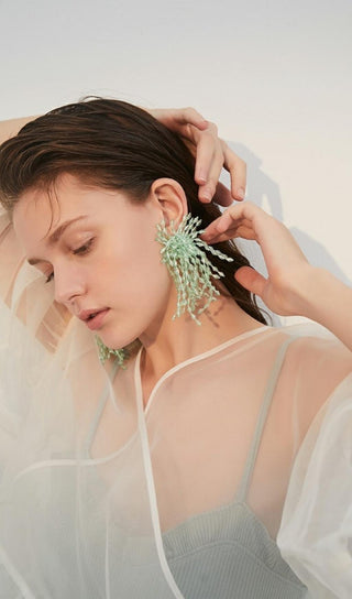 GREEN ACRYL TASSEL EARRINGS