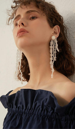 WHITE PEARL ACRYLIC TASSEL EARRINGS