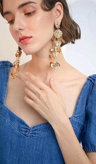 GOLD  TASSEL LEAF EARRINGS