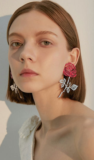 ROSE-COLORED HOLLOW FLOWER ALLOY EARRINGS