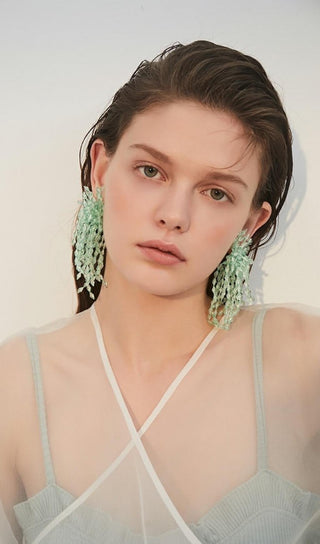 GREEN ACRYL TASSEL EARRINGS