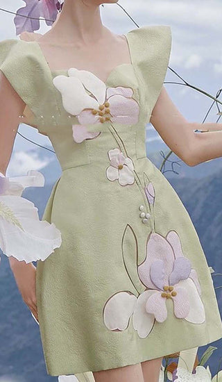 3D FLOWER BUTTERFLY SLEEVE MINI DRESS IN MINT DRESS OH CICI 