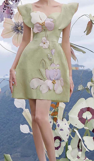 3D FLOWER BUTTERFLY SLEEVE MINI DRESS IN MINT DRESS OH CICI 