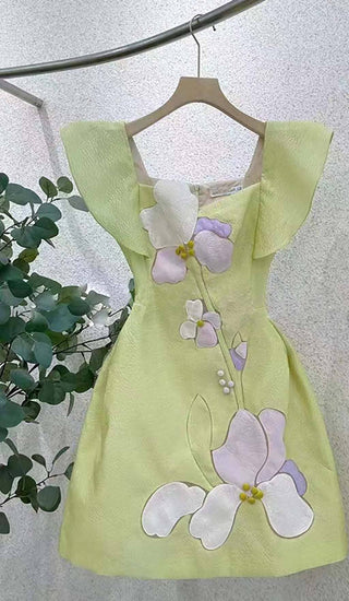 3D FLOWER BUTTERFLY SLEEVE MINI DRESS IN MINT DRESS OH CICI 