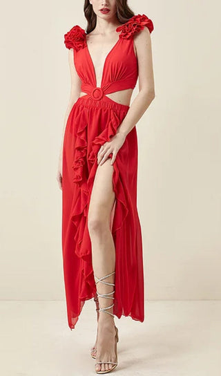 DEEP V RED CUTOUT ONE PIECE SWIMSUIT AND SKIRT styleofcb 