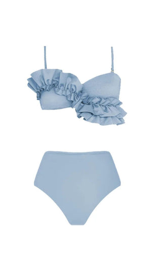 BLUE RUFFLE DETAIL HIGH WAIST BIKINI SWIMSUIT styleofcb 