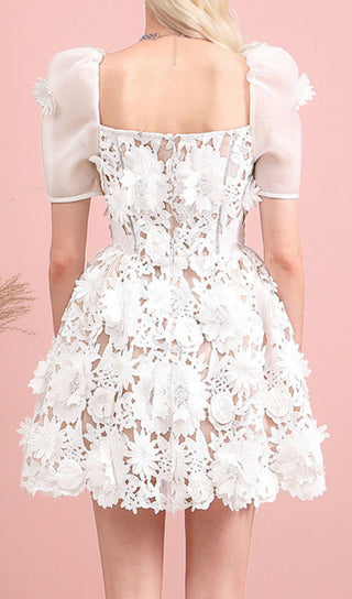 LACE PANEL DESIGN MINI DRESS WHITE