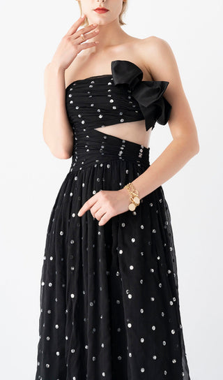 POLKA DOT BANDEAU DRESS IN BLACK-Oh CICI SHOP